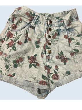 Retro Floral acid wash denim high rise shorts Size Medium by Fiorai